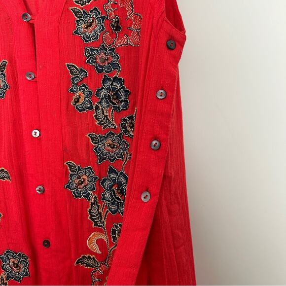 Free people red embroidered sleeveless duster button front dress XS - Picture 6 of 12